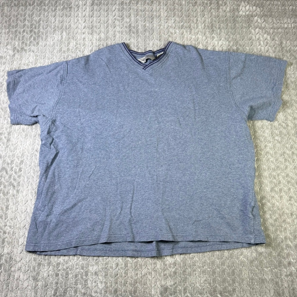 Eddie Bauer Mens XL Blue Waffle Knit V-Neck Short Sleeve Thermal T-Shirt Cotton - Picture 1 of 11